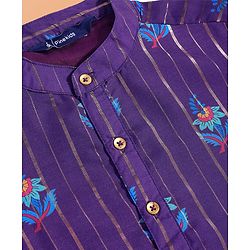 Pine Kids Woven Full Sleeves Kurta Pyjama Set With Floral Print - Purple