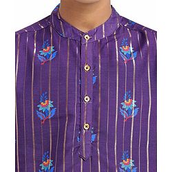 Pine Kids Woven Full Sleeves Kurta Pyjama Set With Floral Print - Purple