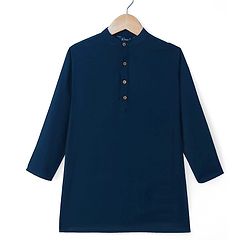 Pine Kids Woven Full Sleeves Kurta Pajama Set with Jacket & Print - Navy Blue