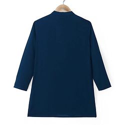 Pine Kids Woven Full Sleeves Kurta Pajama Set with Jacket & Print - Navy Blue