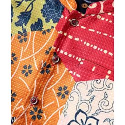 Pine Kids Woven Full Sleeves Kurta Pajama Set with Jacket & Ethnic Motif Print - Navy Blue