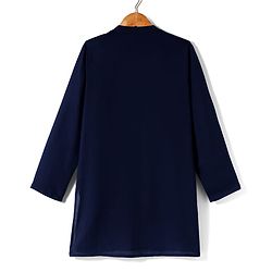 Pine Kids Woven Full Sleeves Kurta Pajama Set with Jacket & Ethnic Motif Print - Navy Blue