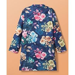 Pine Kids Woven Full Sleeves Kurta Pajama Set with Floral Print - Navy Blue & White