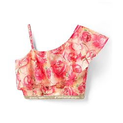 Pine Kids Woven Sleeveless Lehenga Choli Set with Floral Print & Lace Detailing - Pink