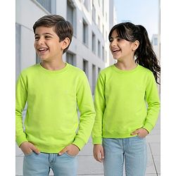 Pine Kids Knit Full Sleeves Solid Sweatshirt - Lime Green