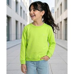 Pine Kids Knit Full Sleeves Solid Sweatshirt - Lime Green