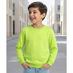 Pine Kids Knit Full Sleeves Solid Sweatshirt - Lime Green