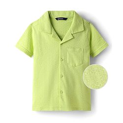 Pine Kids Cotton Woven Half Sleeves Solid Colour Shirt With Textured Design - Light Green