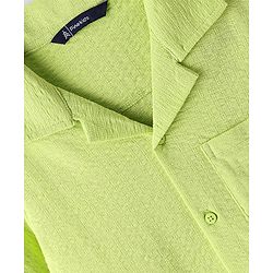 Pine Kids Cotton Woven Half Sleeves Solid Colour Shirt With Textured Design - Light Green