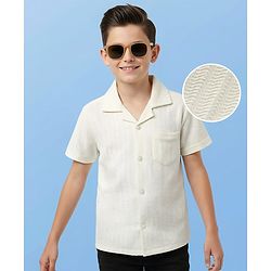 Pine Kids Cotton Woven Half Sleeves Solid Colour Shirt With Textured Design - Light Green