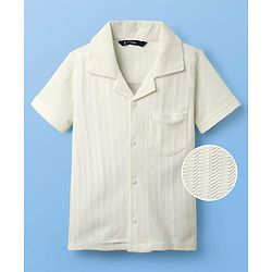 Pine Kids Cotton Woven Half Sleeves Solid Colour Shirt With Textured Design - Light Green