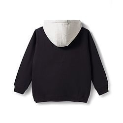 Pine Kids Cotton Knit Full Sleeves Hooded Sweatshirt With Patch Detailing & Kangaroo Pockets - Black