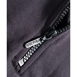 Pine Kids Cotton Knit Full Sleeves Hooded Sweatshirt With Patch Detailing & Kangaroo Pockets - Black