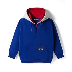 Pine Kids Cotton Knit Full Sleeves Hooded Sweatshirt With Patch Detailing & Kangaroo Pockets - Black