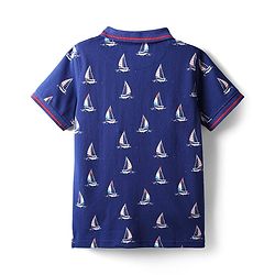 Pine Kids Cotton Knit Half Sleeves Polo T-Shirt With Nautical Print - Navy Blue