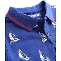 Pine Kids Cotton Knit Half Sleeves Polo T-Shirt With Nautical Print - Navy Blue
