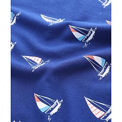Pine Kids Cotton Knit Half Sleeves Polo T-Shirt With Nautical Print - Navy Blue