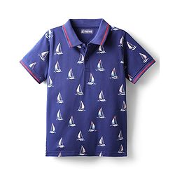 Pine Kids Cotton Knit Half Sleeves Polo T-Shirt With Nautical Print - Navy Blue