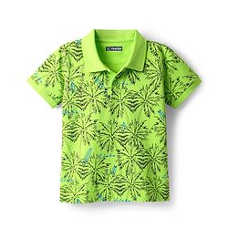 Pine Kids Cotton Knit Half Sleeves Polo T-Shirt with Tropical Print - Neon Green