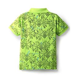 Pine Kids Cotton Knit Half Sleeves Polo T-Shirt with Tropical Print - Neon Green