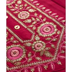 Pine Kids Woven Three Fourth Sleeves Floral Embroidered & Sequinned Kurti & Salwar Set with Dupatta - Dark Pink