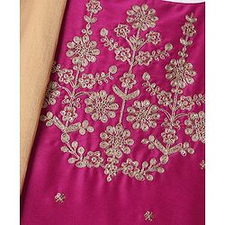Pine Kids Woven Sleeveless Kurta Palazzo & Dupatta Set With Floral Embroidery & Sequin Detailing - Dark Pink
