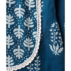 Pine Kids Cotton Woven Three Fourth Sleeves Kurti Palazzo Set with Dupatta & Floral Print - Navy Blue