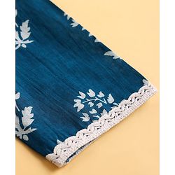 Pine Kids Cotton Woven Three Fourth Sleeves Kurti Palazzo Set with Dupatta & Floral Print - Navy Blue