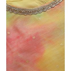 Pine Kids Woven Three Fourth Sleeves Tie & Dye Kurti Palazzo Set with Dupatta & Lace Detailing - Yellow