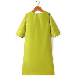 Pine Kids Woven Three Fourth Sleeves Kurta Palazzo Set with Dupatta Lace & Sequin Detailing - Green & Pink