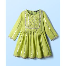 Pine Kids Woven Full Sleeves Kurta & Sharara Set With Dupatta With Lace Detailing - Yellow