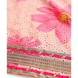 Pine Kids Woven Three Fourth Sleeves Floral Printed Kurta Churidar Set With Dupatta - Pink