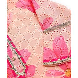 Pine Kids Woven Three Fourth Sleeves Floral Printed Kurta Churidar Set With Dupatta - Pink