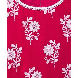 Pine Kids Woven Cap Sleeves Kurta Gharara & Dupatta Set With Floral Print - Red