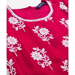 Pine Kids Woven Cap Sleeves Kurta Gharara & Dupatta Set With Floral Print - Red