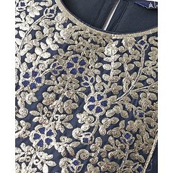 Pine Kids Woven Three Fourth Sleeves Glitter Printed Kurti Salwar Set with Dupatta & Embroidery - Navy Blue