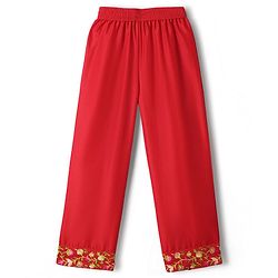Pine Kids Woven Three Fourth Sleeves Kurta Churidar & Dupatta Set With Embriodery - Red