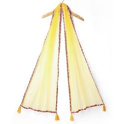 Pine Kids Woven Three Fourth Sleeves Kurta Churidar & Dupatta Set With Embriodery - Red