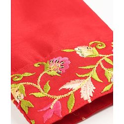 Pine Kids Woven Three Fourth Sleeves Kurta Churidar & Dupatta Set With Embriodery - Red