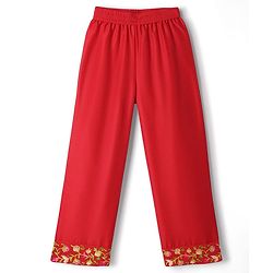 Pine Kids Woven Three Fourth Sleeves Kurta Churidar & Dupatta Set With Embriodery - Red