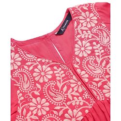 Pine Kids Woven Three Fourth Sleeves Kurti Palazzo Set with Dupatta & Floral Embroidery - Pink