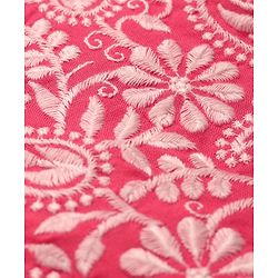 Pine Kids Woven Three Fourth Sleeves Kurti Palazzo Set with Dupatta & Floral Embroidery - Pink