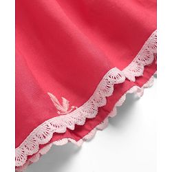 Pine Kids Woven Three Fourth Sleeves Kurti Palazzo Set with Dupatta & Floral Embroidery - Pink