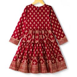 Pine Kids Three Fourth Bell Sleeves Indo western Sets with Jacket Embroidery & Sequin Detailing - Maroon