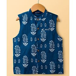 Pine Kids Cotton Woven Full Sleeves Kurta Pajama Set With Printed Jacket - White