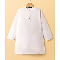 Pine Kids Cotton Woven Full Sleeves Kurta Pajama Set With Printed Jacket - White
