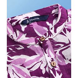 Pine Kids Cotton Woven Full Sleeves Kurta Pajama Set With Floral Print - Purple