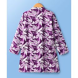 Pine Kids Cotton Woven Full Sleeves Kurta Pajama Set With Floral Print - Purple