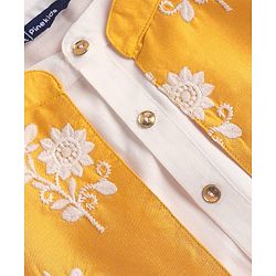 Pine Kids Cotton Woven Full Sleeves Kurta Pajama Set With Floral Embroidered Jacket - White