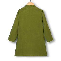 Pine Kids Woven Full Sleeves Kurta Pajama Set with Ethnic Jacket & Floral Print - Olive Green